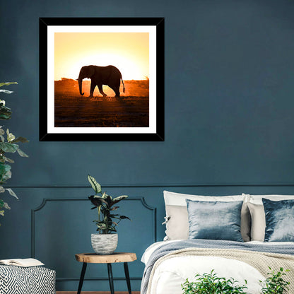 Golden Hour Elephant Silhouette Wall Art