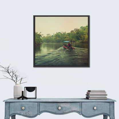 Misty Long-tail Boat on River Kwai Wall Art
