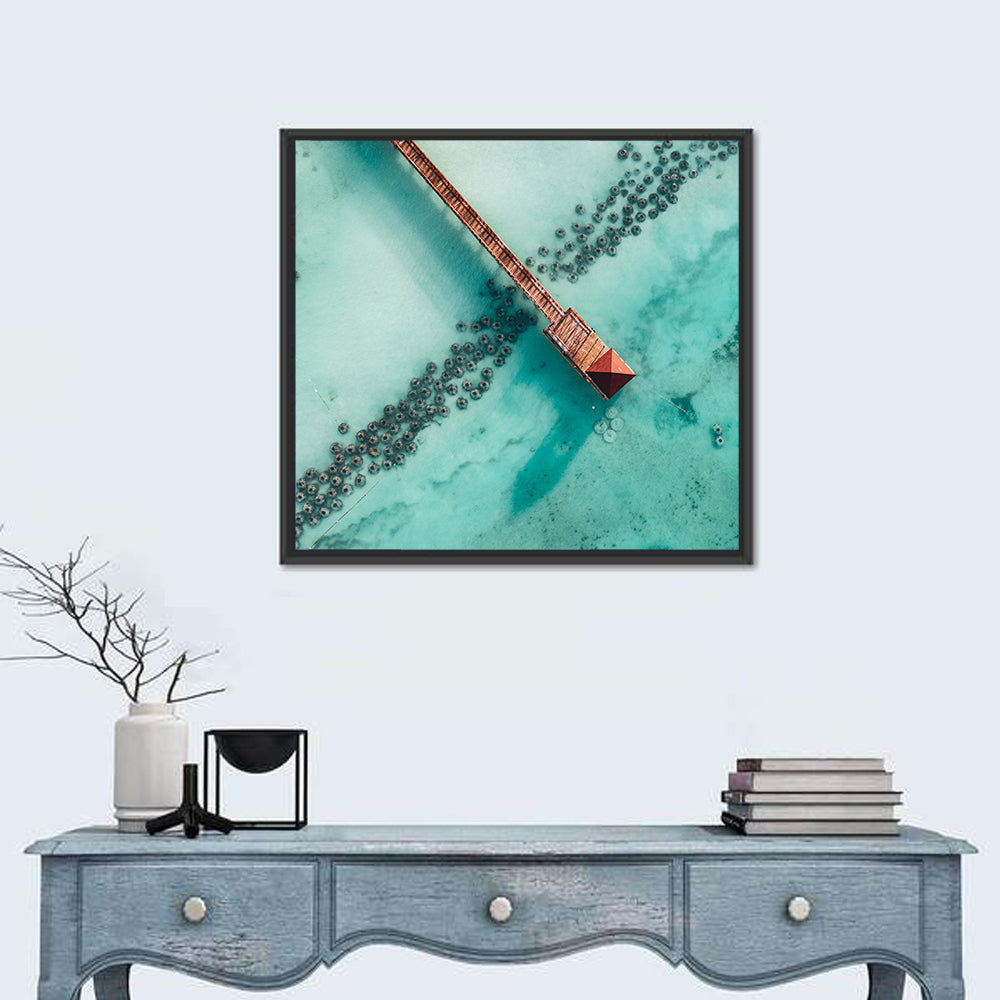 Aerial Red Pier Over Turquoise Water Wall Art