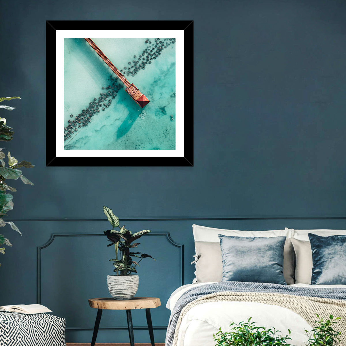 Aerial Red Pier Over Turquoise Water Wall Art