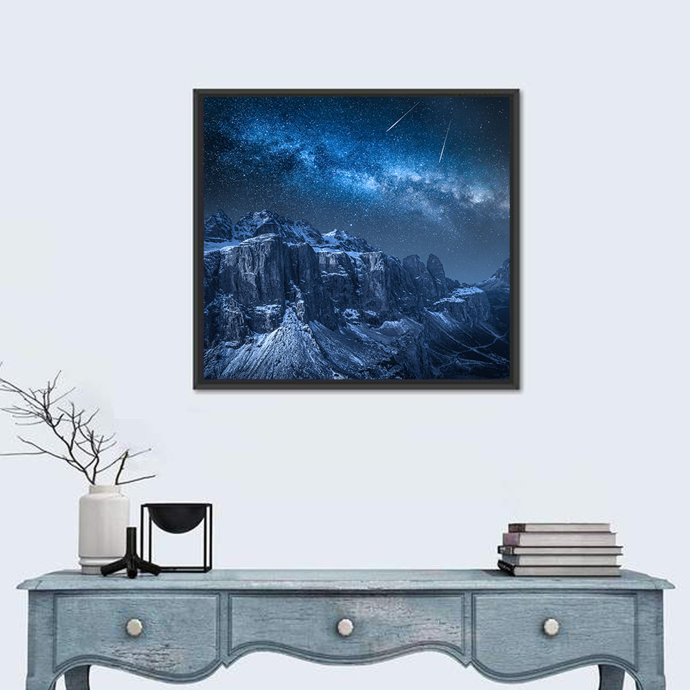 Milky Way Over Snowy Dolomites Wall Art in a room, square