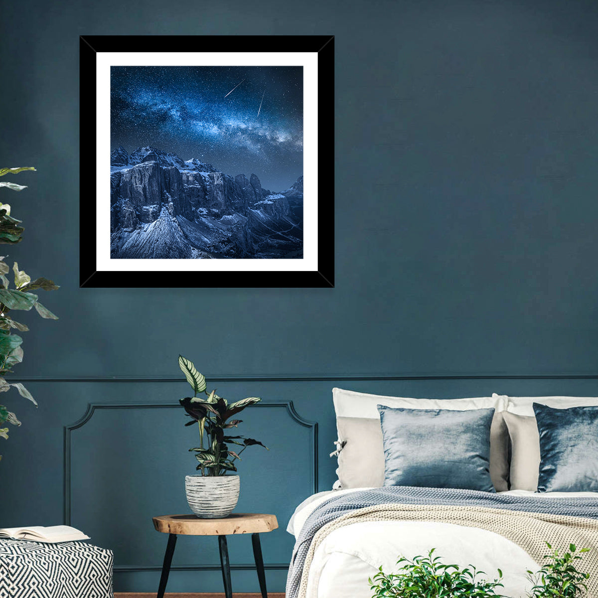 Milky Way Over Snowy Dolomites Wall Art in a room, square