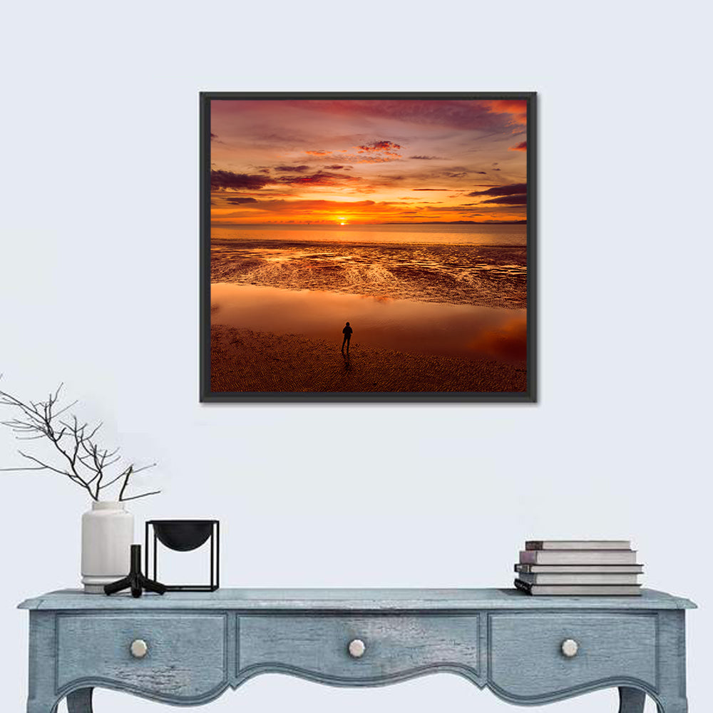 Solitary Figure on Sunset Shore Wall Art