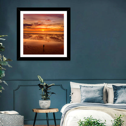 Solitary Figure on Sunset Shore Wall Art