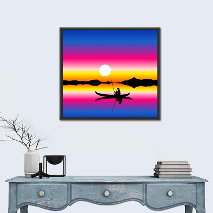 Fisherman Boat in Lake Wall Art