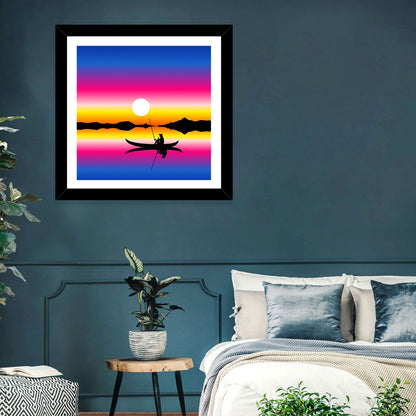 Fisherman Silhouette at Sunset Wall Art