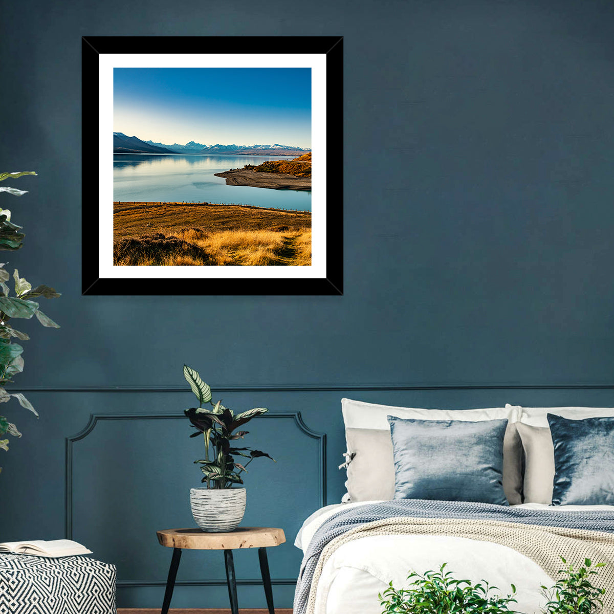 Lake Pukaki Golden Hour with Mount Cook Wall Art in a room, square