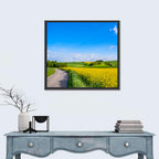 Rapeseed Field Road Under Blue Sky Wall Art