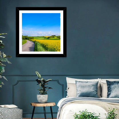 Rapeseed Field Road Under Blue Sky Wall Art