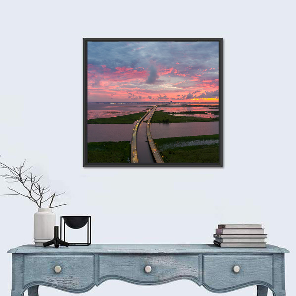 Mobile Bay Causeway at Dusk Wall Art