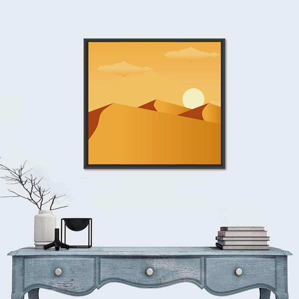 Sunset Over Sand Dunes Wall Art in a room, square