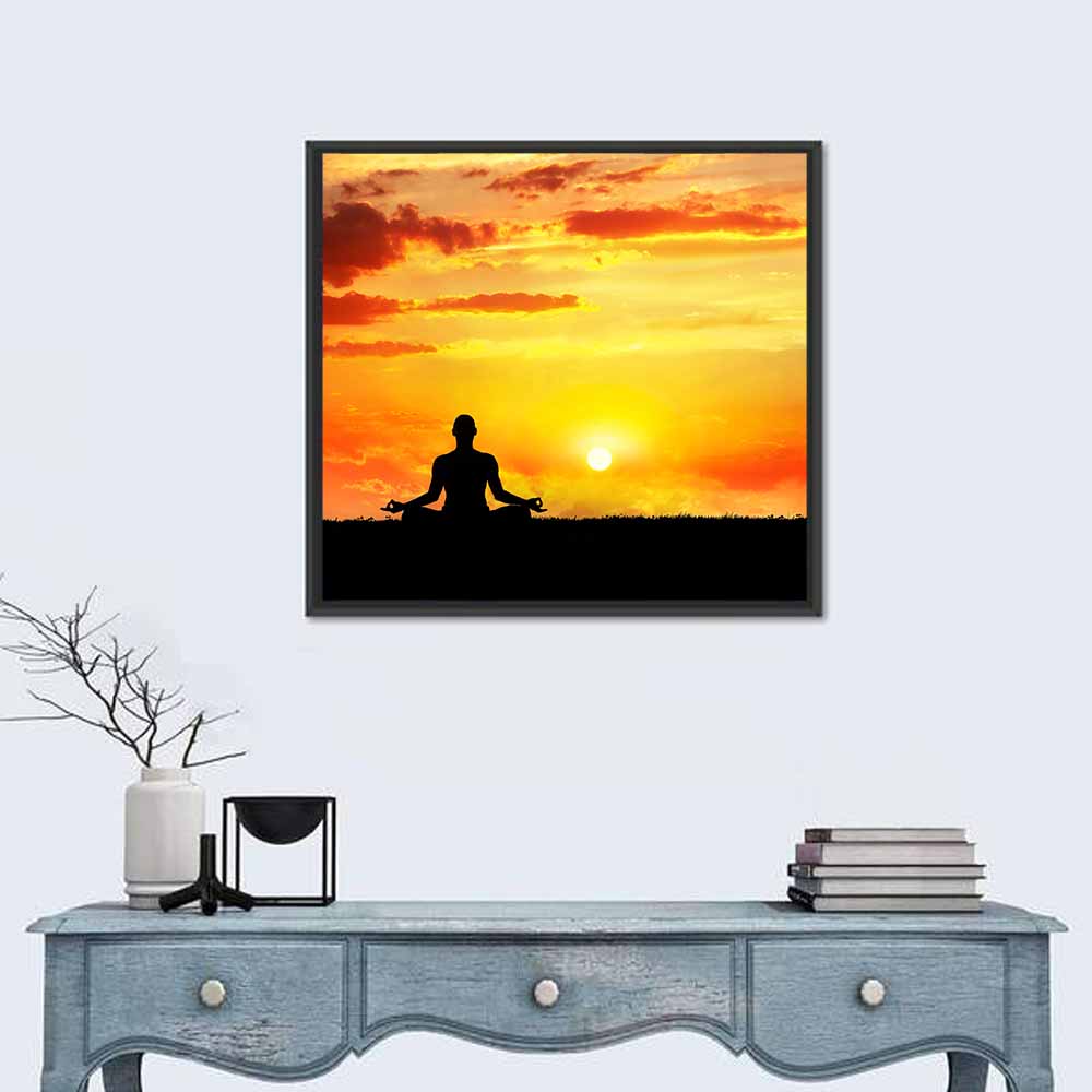Sunset Yoga Meditation Silhouette Wall Art