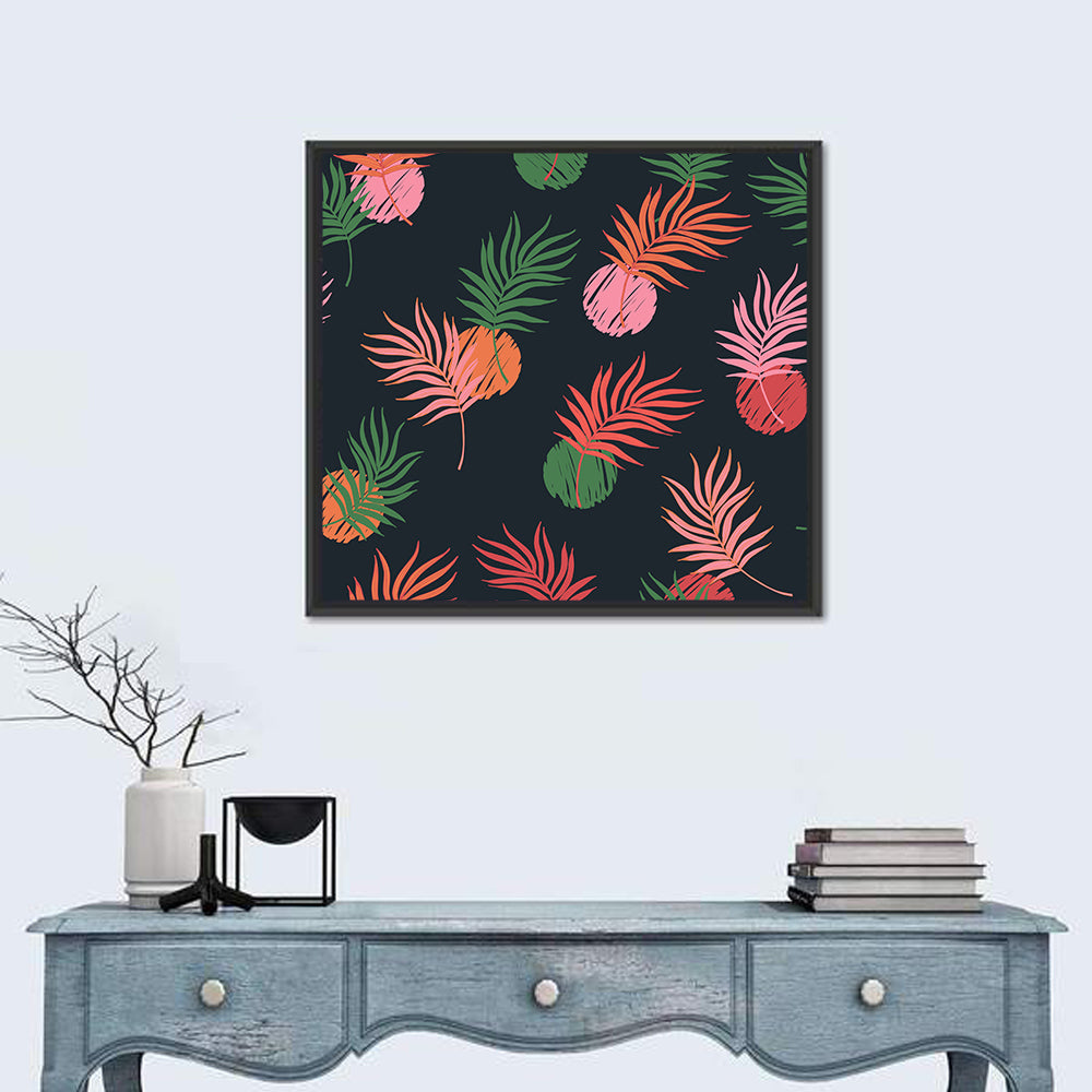 Palm Leaves with Scribbled Circles Wall Art in a room, square