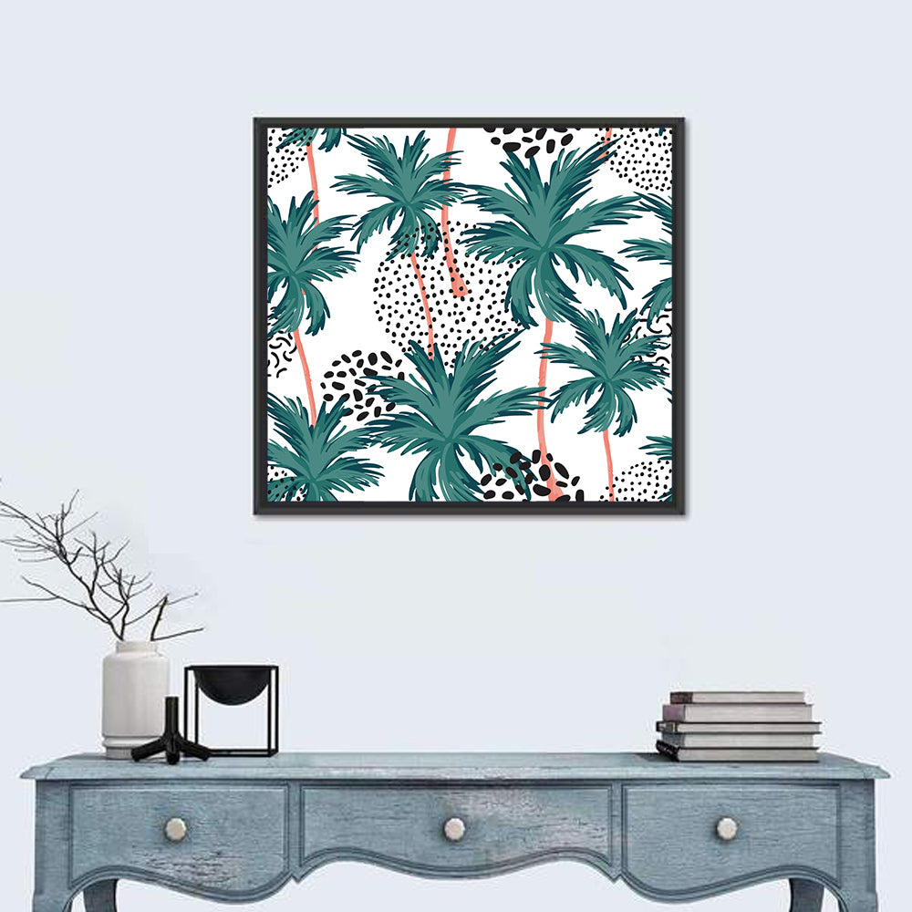 Pink-trunk Palm Pattern Wall Art in a room, square