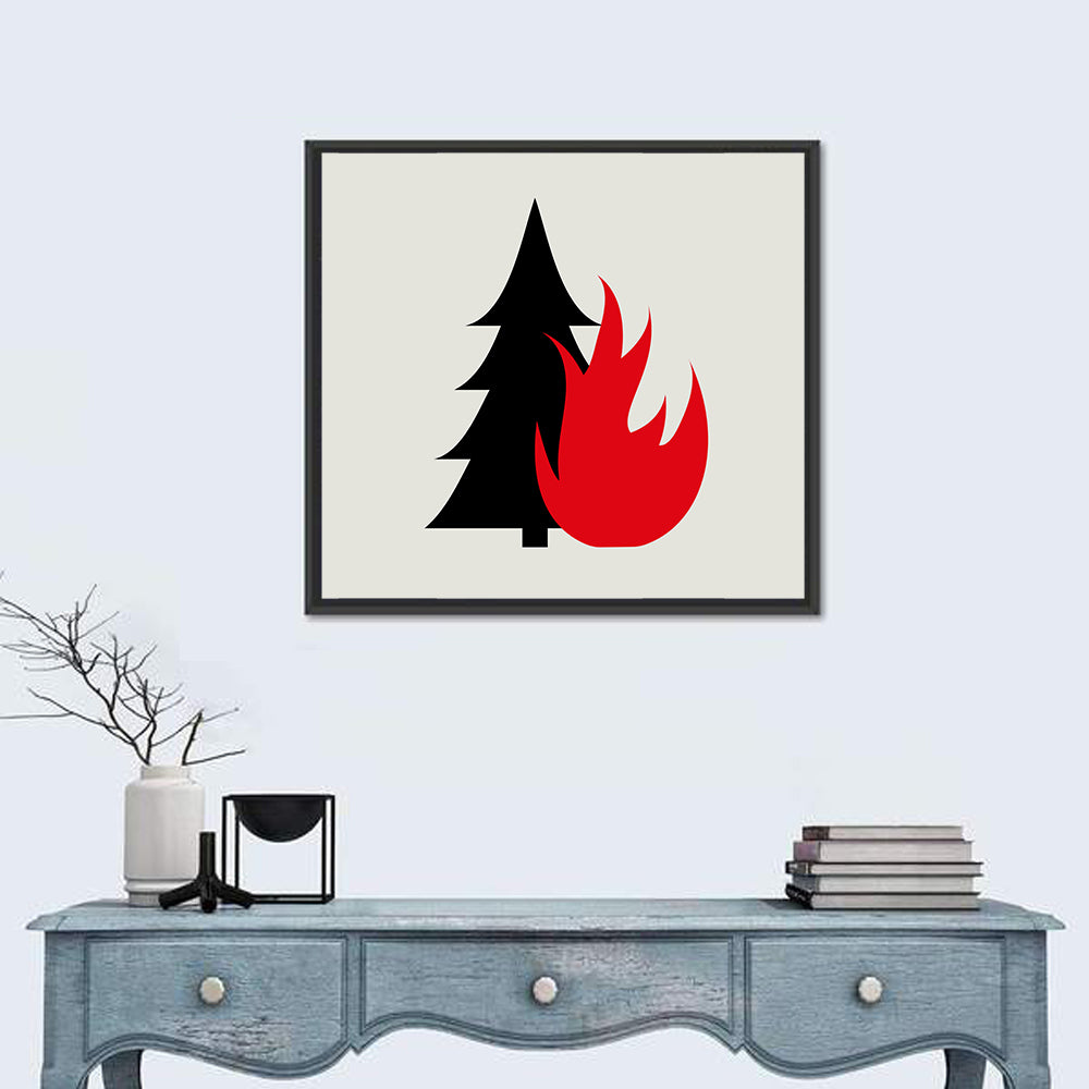 Forest Fire Minimalist Illustration Wall Art in a room, square