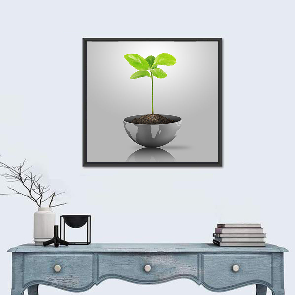 Young Plant on Globe Wall Art