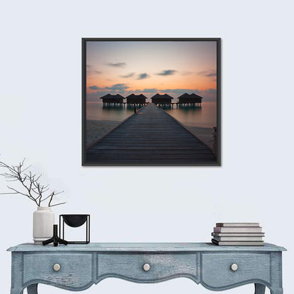 Overwater Bungalows at Sunset Wall Art