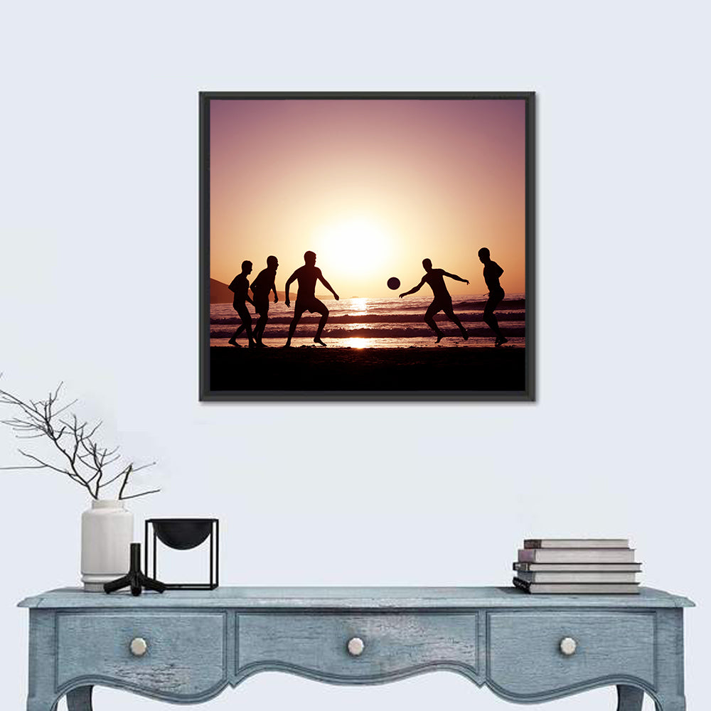 Beach Football at Sunset Wall Art