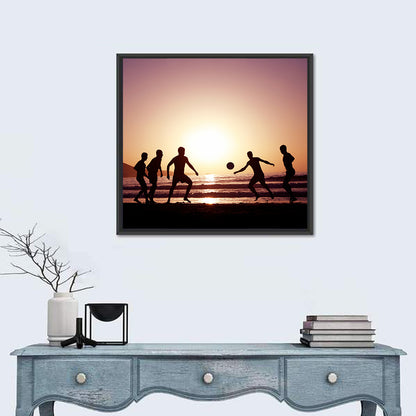 Beach Football at Sunset Wall Art