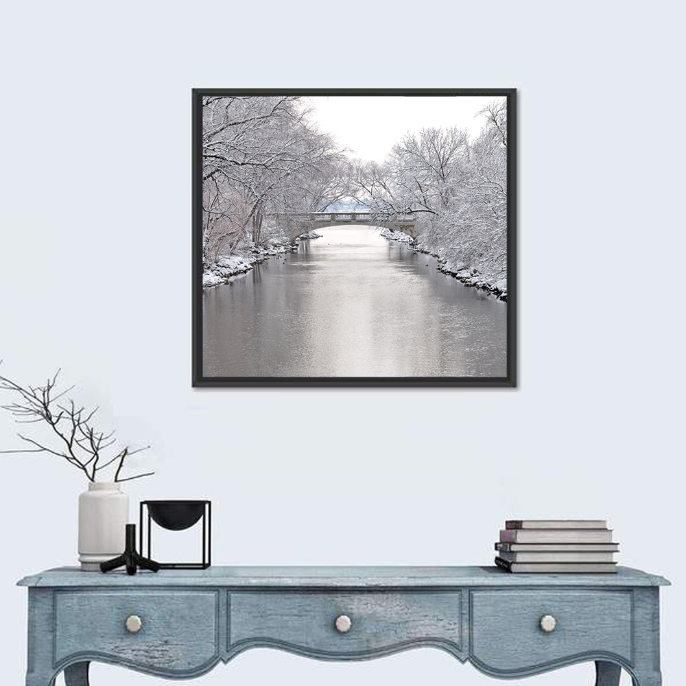 Yahara River Winter Stone Bridge Wall Art