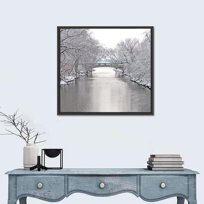 Yahara River Winter Stone Bridge Wall Art