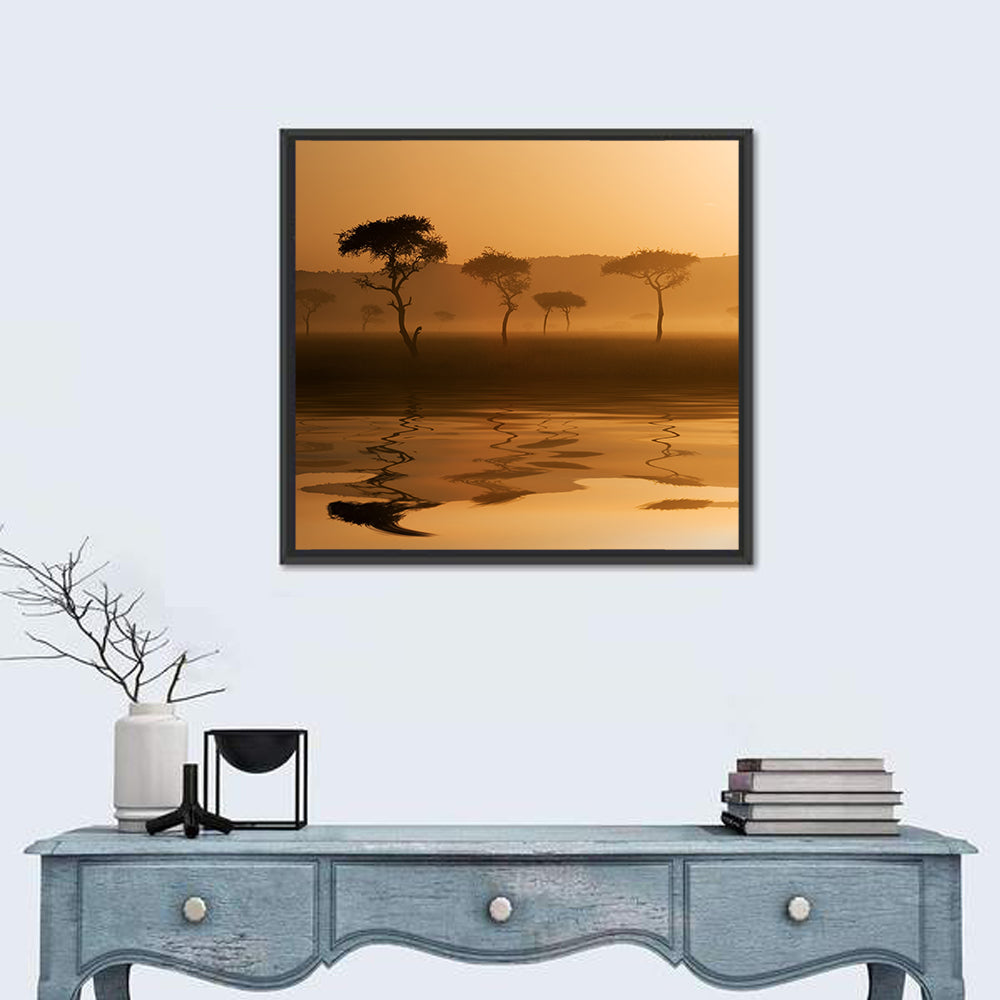 Savanna Sunset Acacia Silhouettes Wall Art