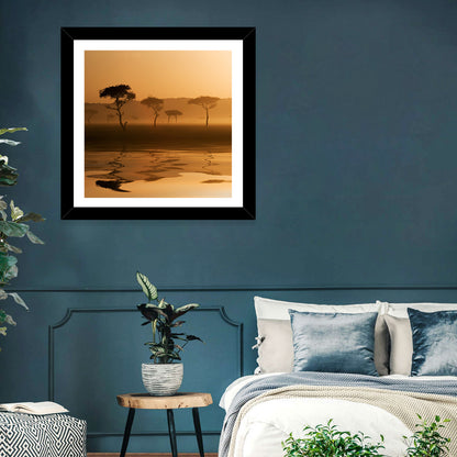 Savanna Sunset Acacia Silhouettes Wall Art