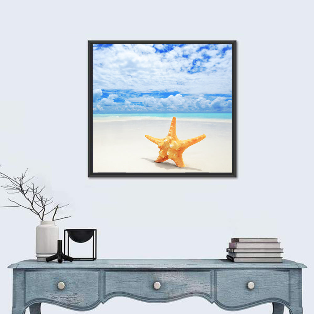 Minimalist Yellow Starfish on Turquoise Shore Wall Art