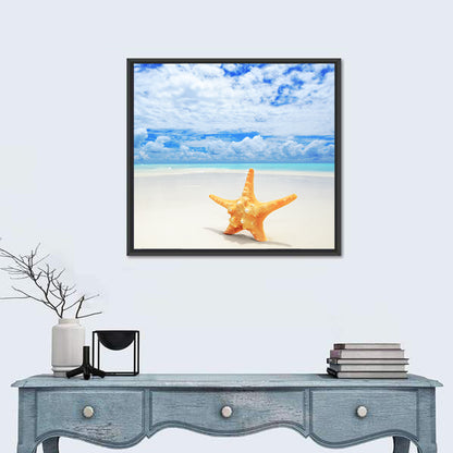 Minimalist Yellow Starfish on Turquoise Shore Wall Art