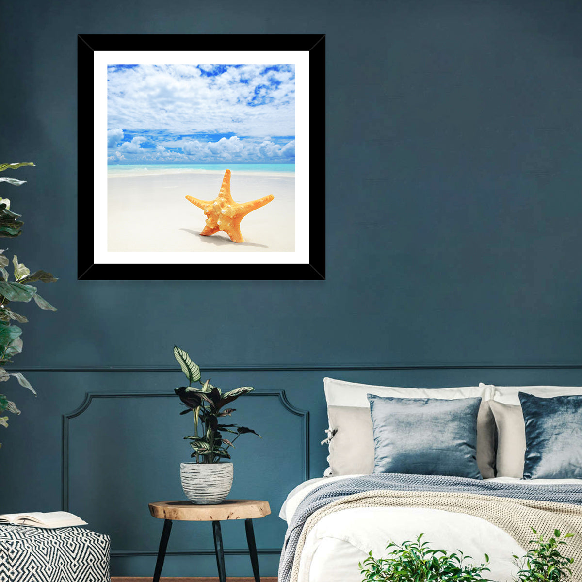Minimalist Yellow Starfish on Turquoise Shore Wall Art