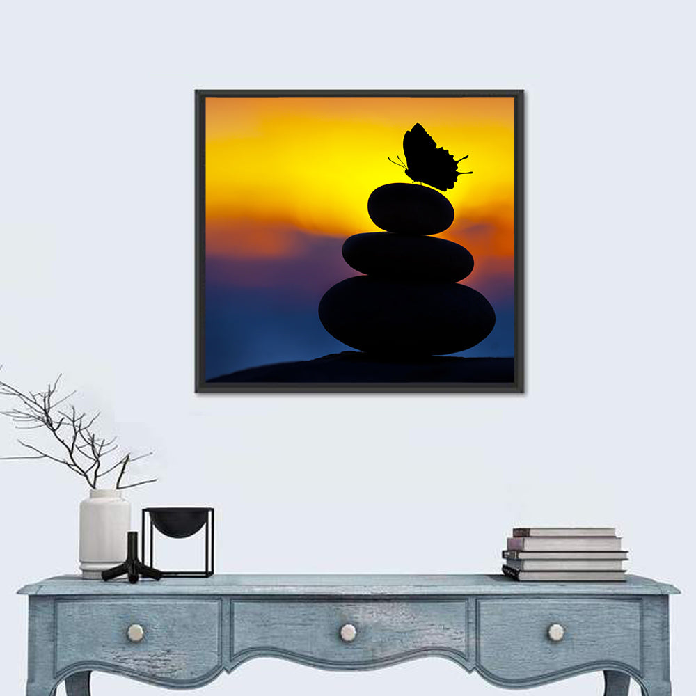 Stacked Spa Stones with Butterfly Wall Art