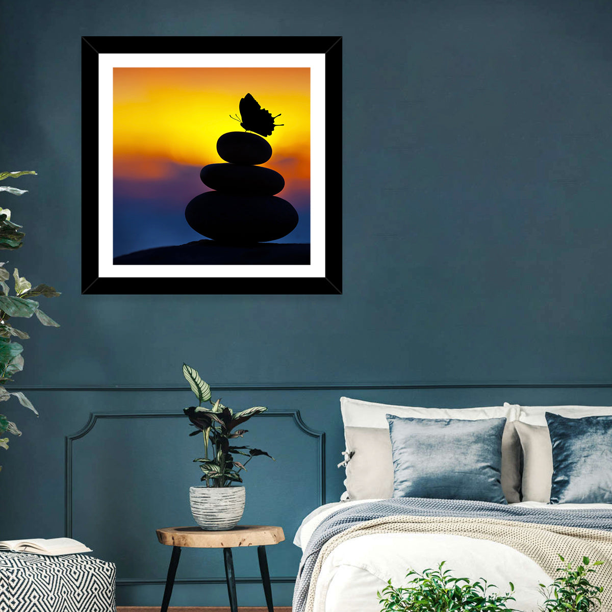 Stacked Spa Stones with Butterfly Wall Art