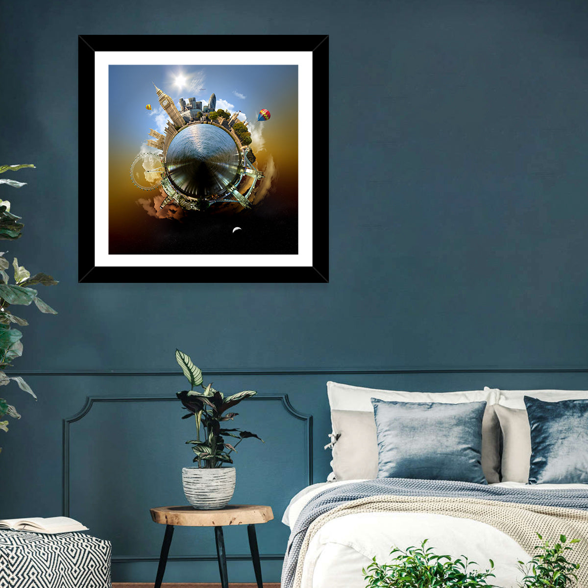 Miniature Planet London Skyline Wall Art in a room, square