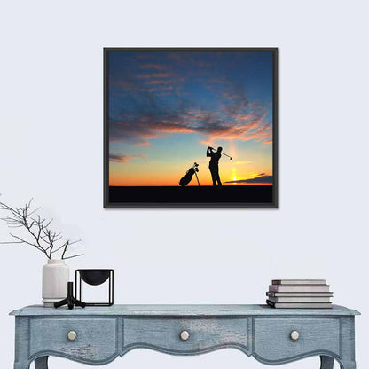 Sunset Golfer Silhouette Wall Art