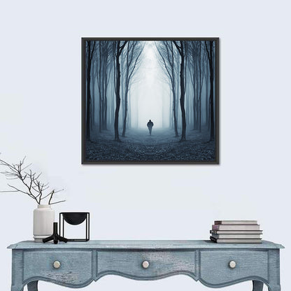 Lone Figure in Misty Forest Wall Art