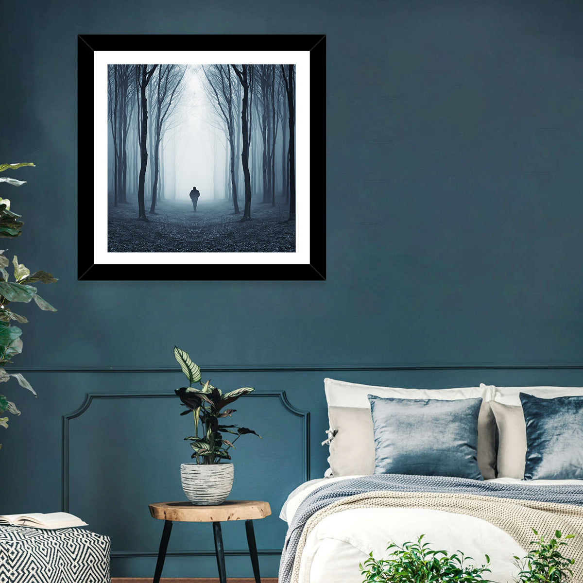Lone Figure in Misty Forest Wall Art