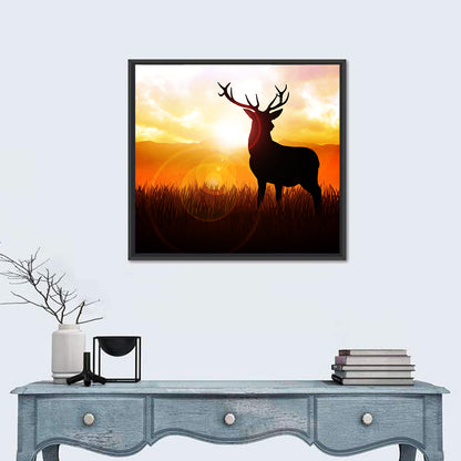 Golden Hour Deer Silhouette Wall Art