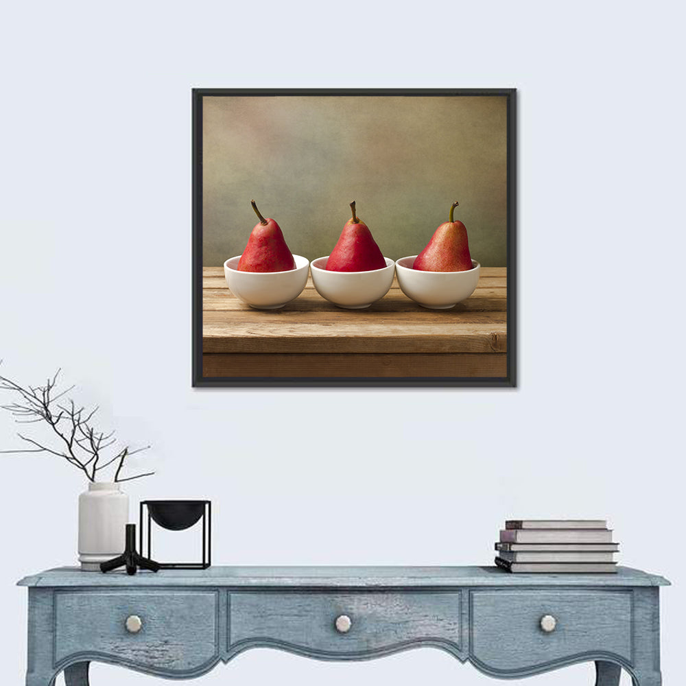 Three Red Pears in Bowls Wall Art
