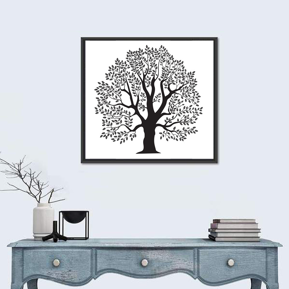 Oak Tree Illustration Wall Art in a room, square