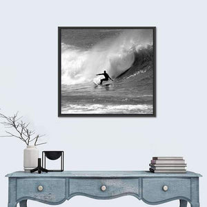Surfing On Large Wave Wall Art