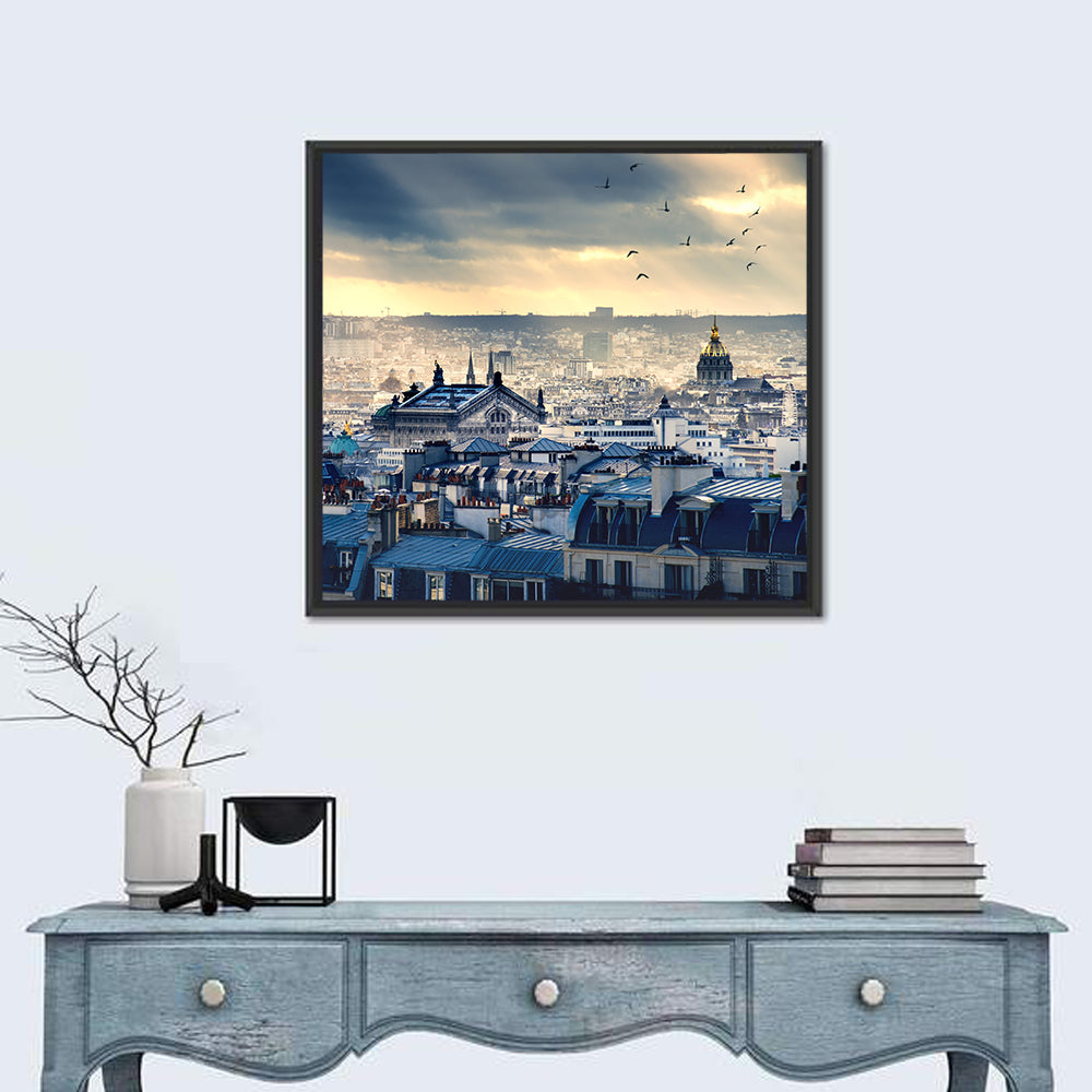 Paris Rooftops Under Dramatic Clouds Wall Art