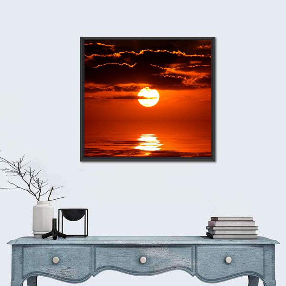 Caribbean Coast Sunset Wall Art in a room, square