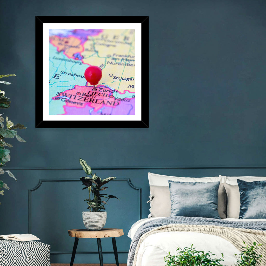 Zurich Map with Red Pin Wall Art