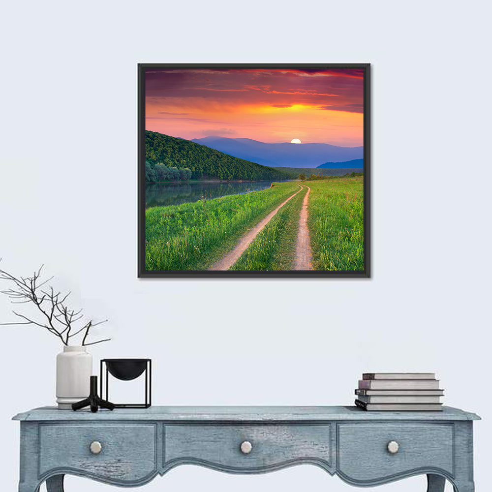 Sunset Path to Mountain Lake Wall Art