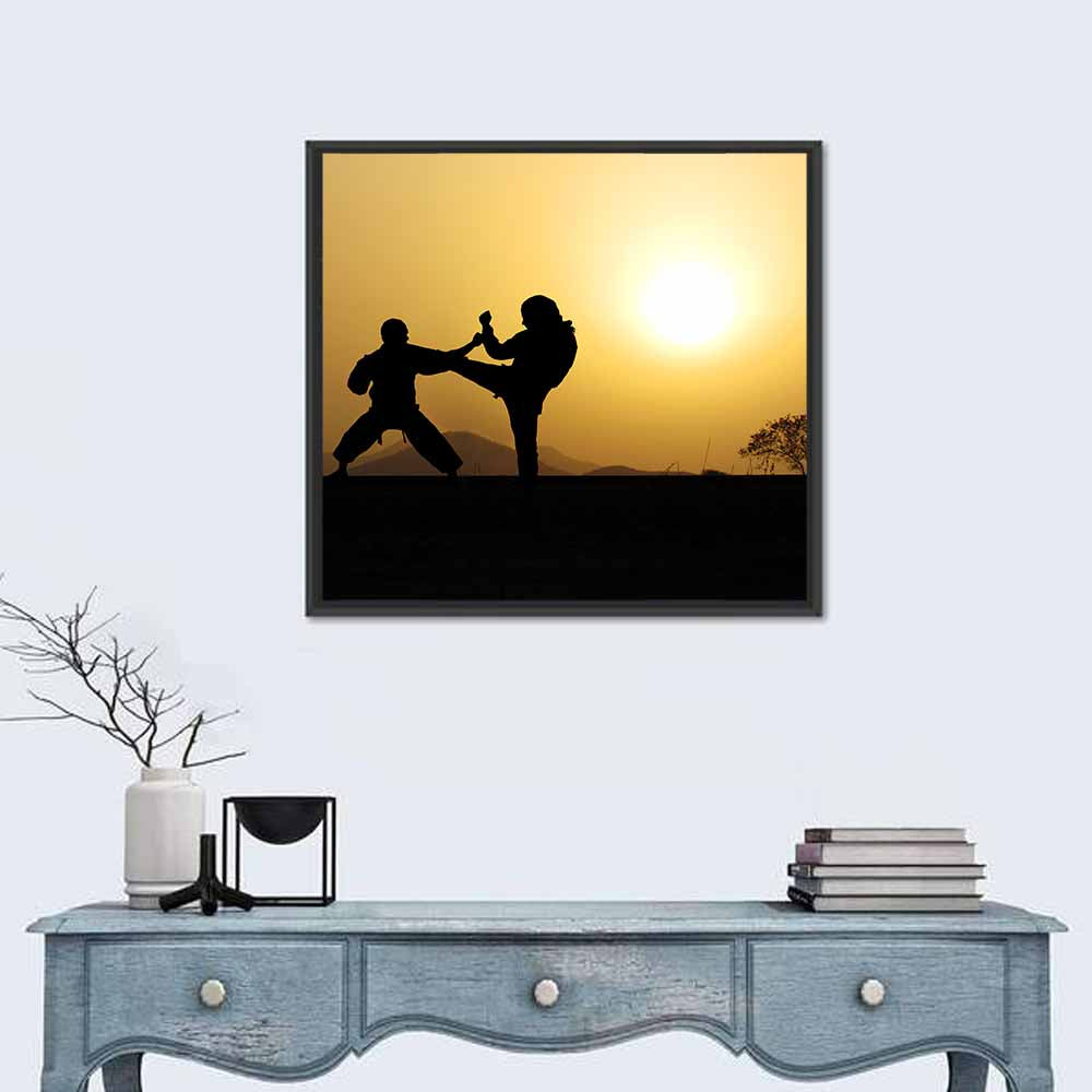 Martial Arts Silhouettes at Sunset Wall Art