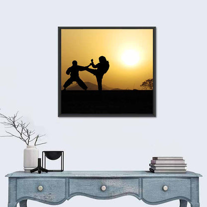 Martial Arts Silhouettes at Sunset Wall Art