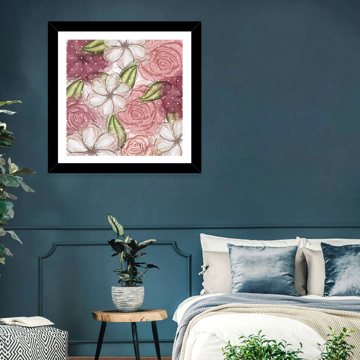 Vintage Floral Pattern with Polka Dots Wall Art