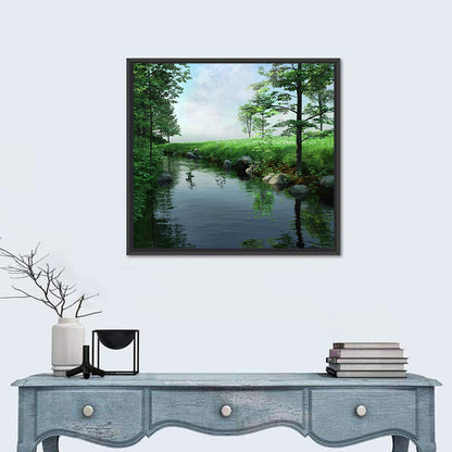 Tranquil Meadow Stream with Wildflowers Wall Art