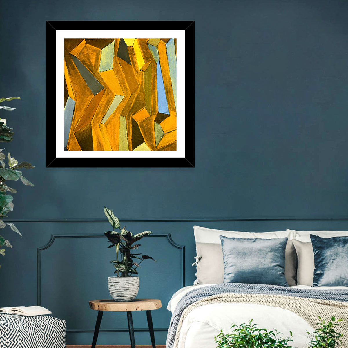 Golden Blocks Abstract Wall Art