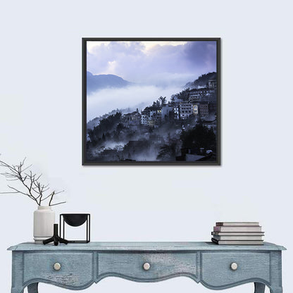 Misty Hillside Town Wall Art